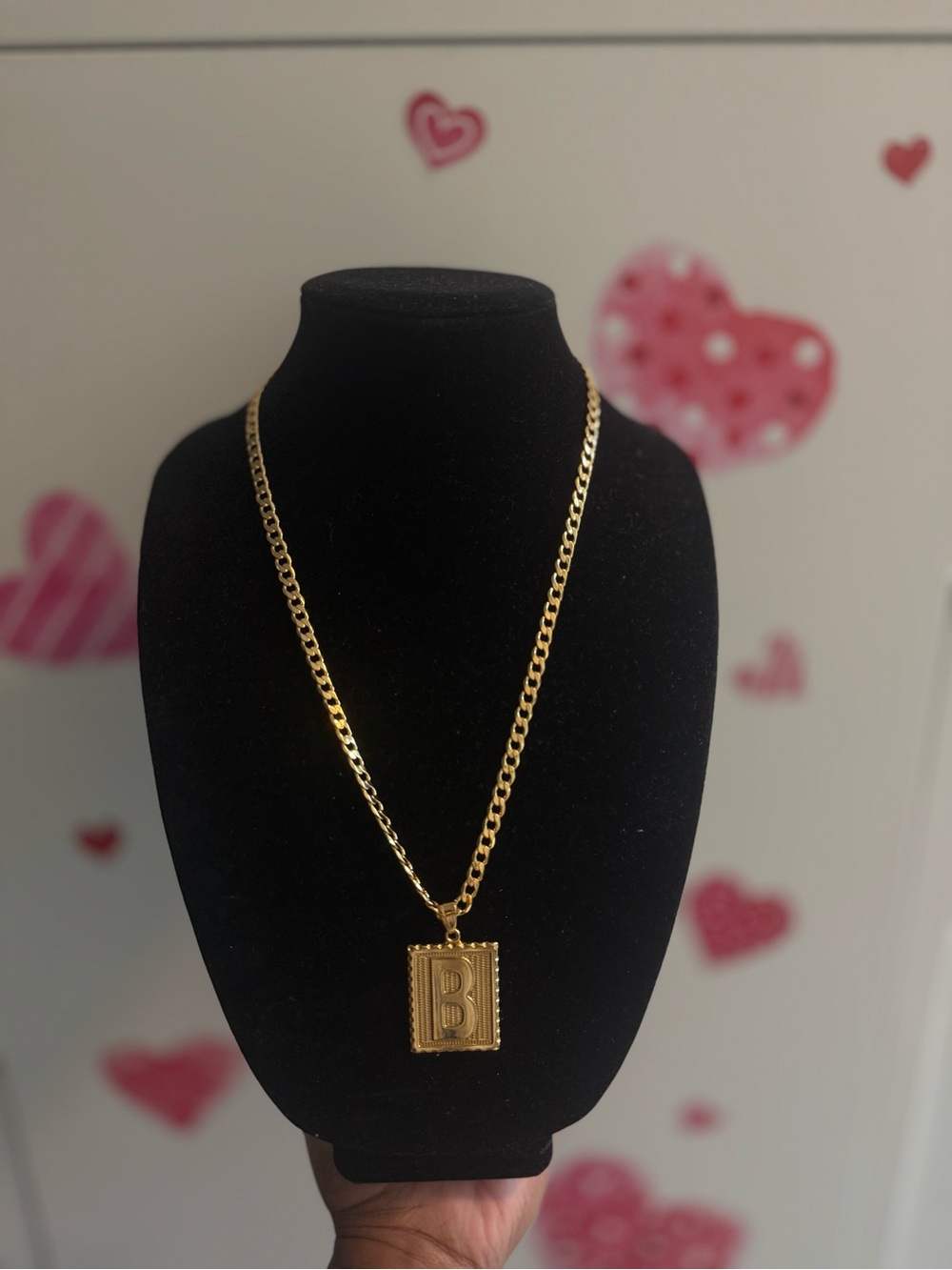 Gold 'B' Initial Pendant Chain Necklace for Men